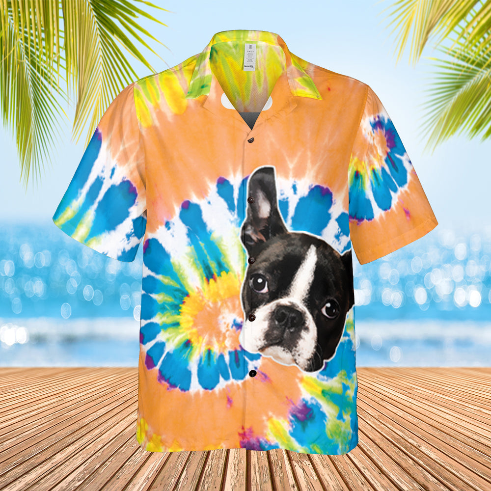 Custom Pet Face - Tie Dye Regular Fit Hawaiian Shirt