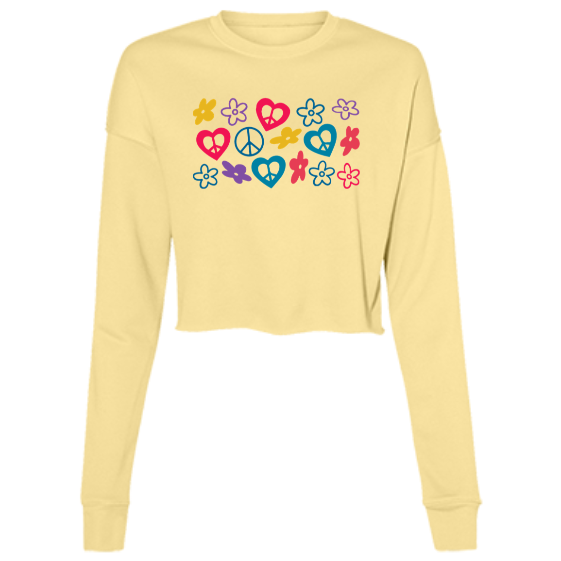 Peace Love Flowers  Ladies' Cropped Fleece Crew