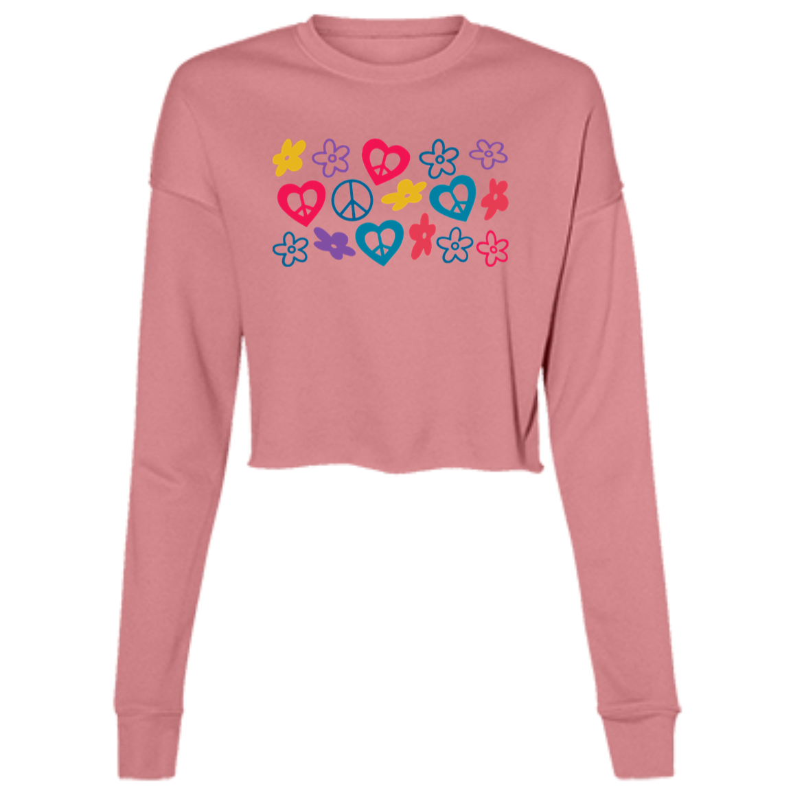 Peace Love Flowers  Ladies' Cropped Fleece Crew