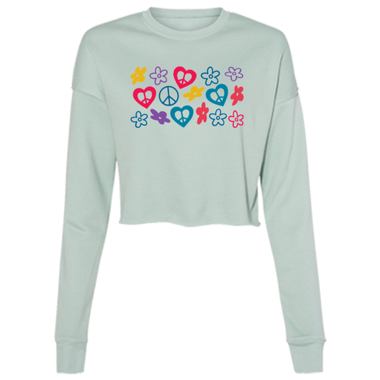 Peace Love Flowers  Ladies' Cropped Fleece Crew