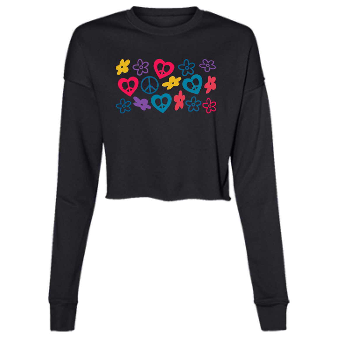 Peace Love Flowers  Ladies' Cropped Fleece Crew