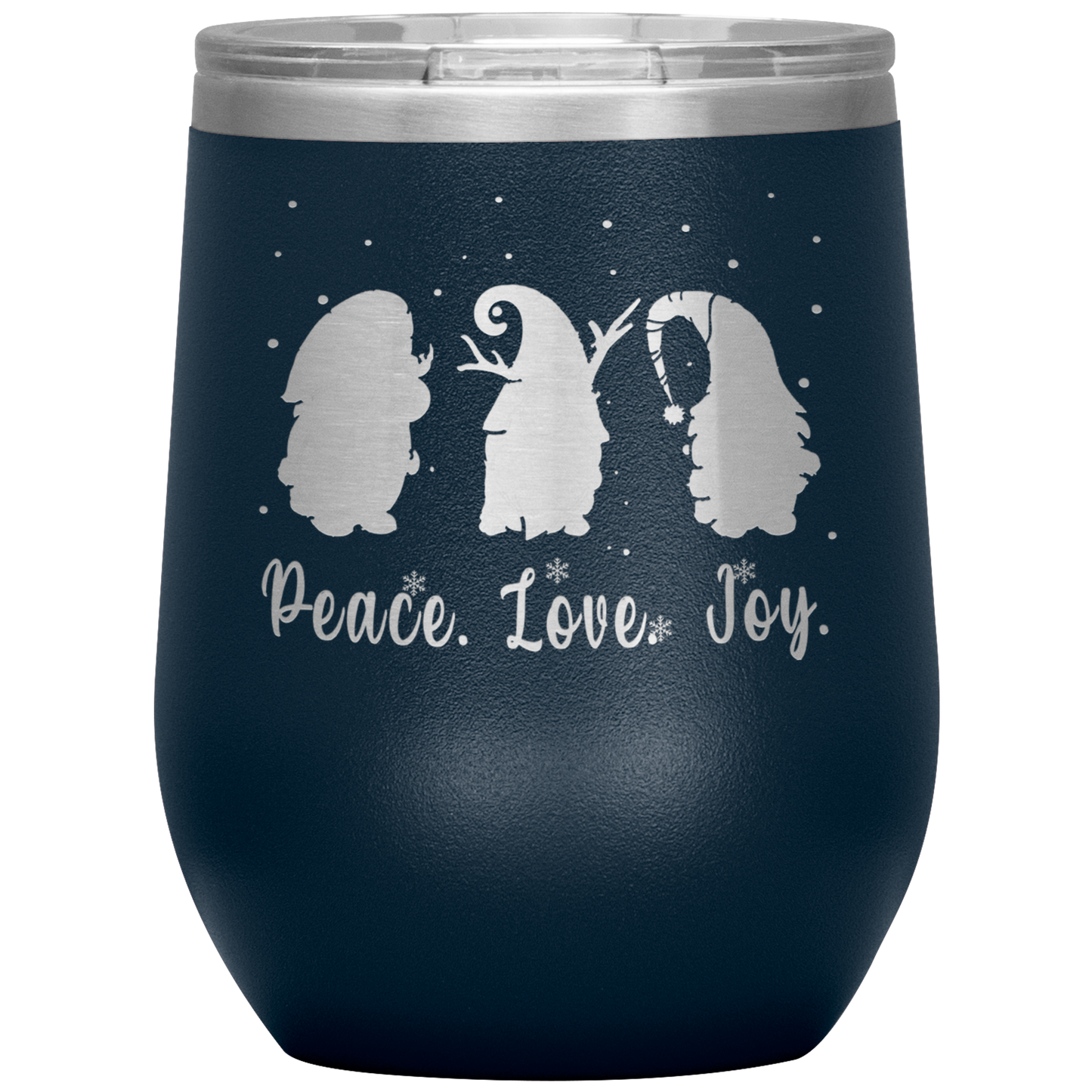 Gnomes_-_Peace_-_Love_-_Joy_Wine_Insulat_12oz_Wine_Tumbler_Navy_Mockup.png