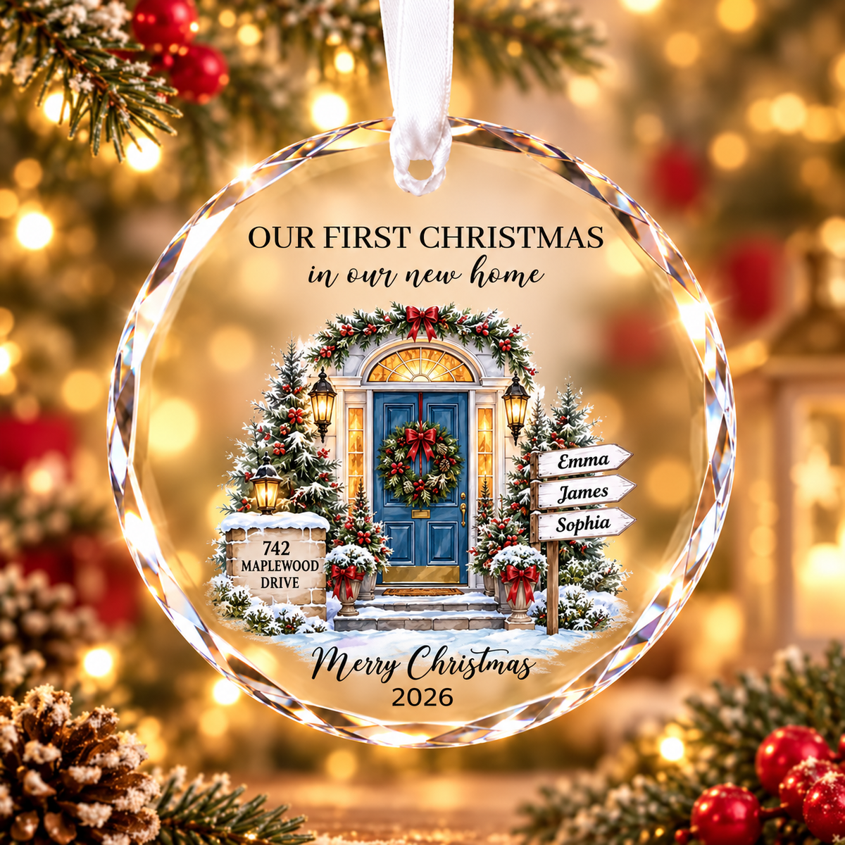 Personalized First Christmas in Our New Home Ornament – Custom Address & Family Names, Housewarming Gift 2026