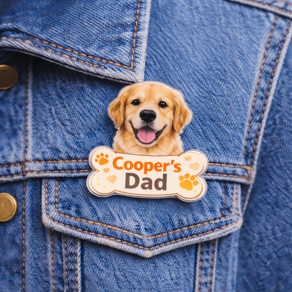 Personalized Pet Mom & Pet Dad Acrylic Pin – Custom Dog & Cat Portrait Gift for Mother’s Day