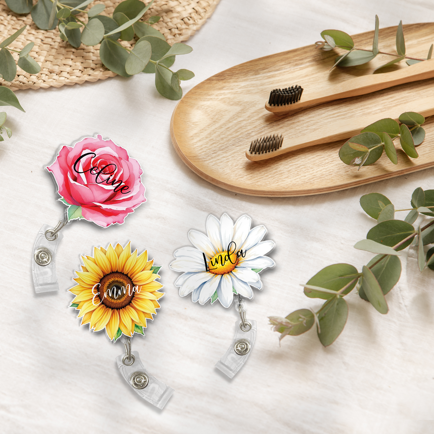 Personalized Name Flower Badge Reel