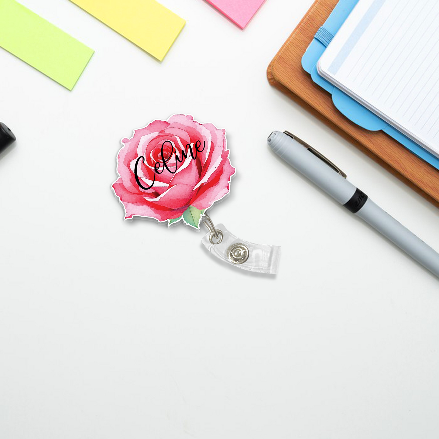 Custom Name Rose Badge Reel