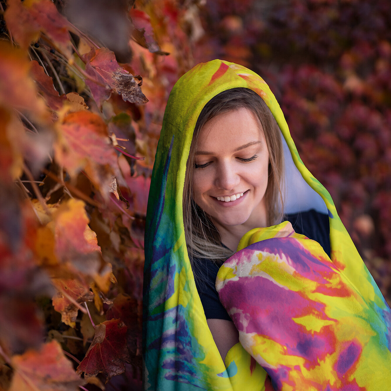 Printed Tie Dye Hooded Blanket