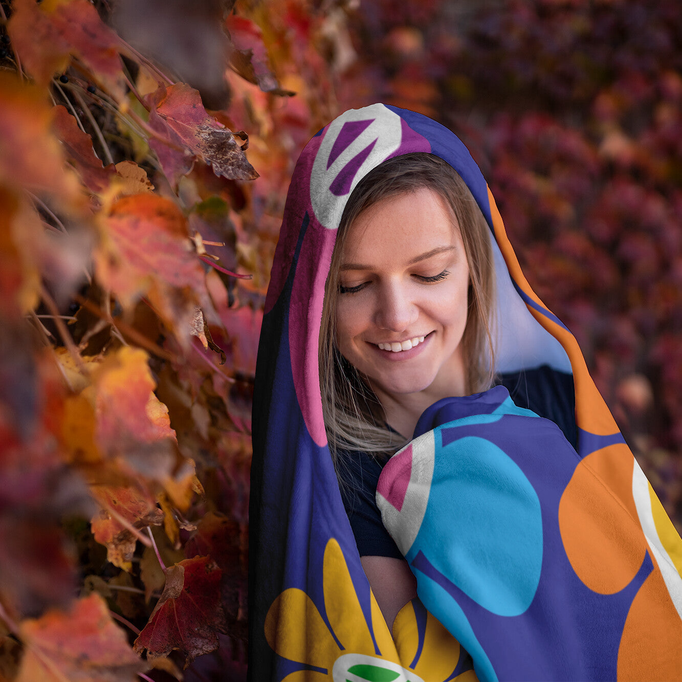 Retro Peace Flowers Hooded Blanket