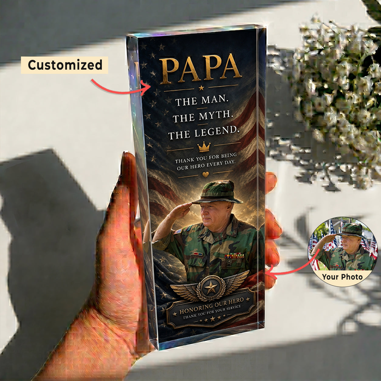 Personalized Acrylic Award Plaque for Veteran Dad, Grandpa