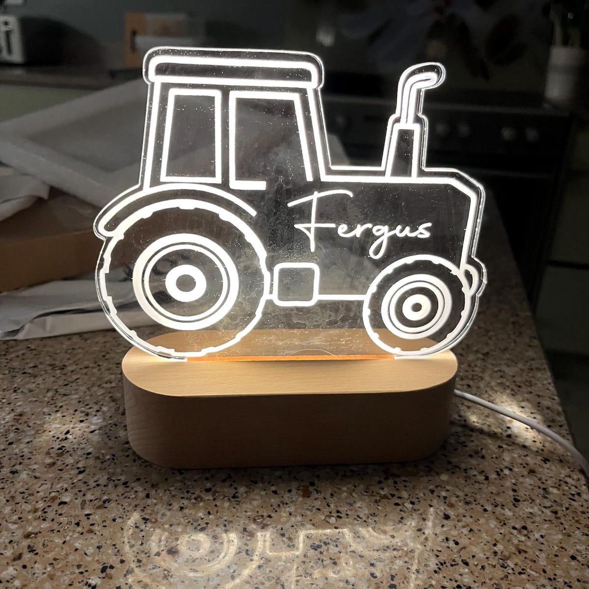 Personalized Tractor Night Light – Kids Room Decor, Nursery Light, Digger Lamp, Easter Gift for Boys