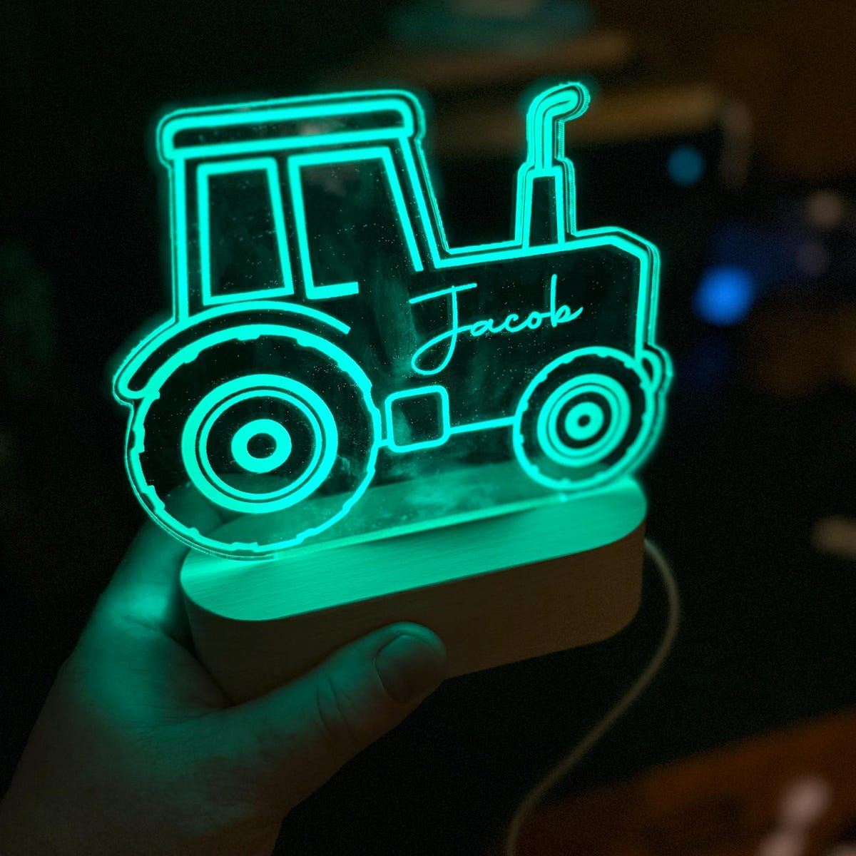 Personalized Tractor Night Light – Kids Room Decor, Nursery Light, Digger Lamp, Easter Gift for Boys