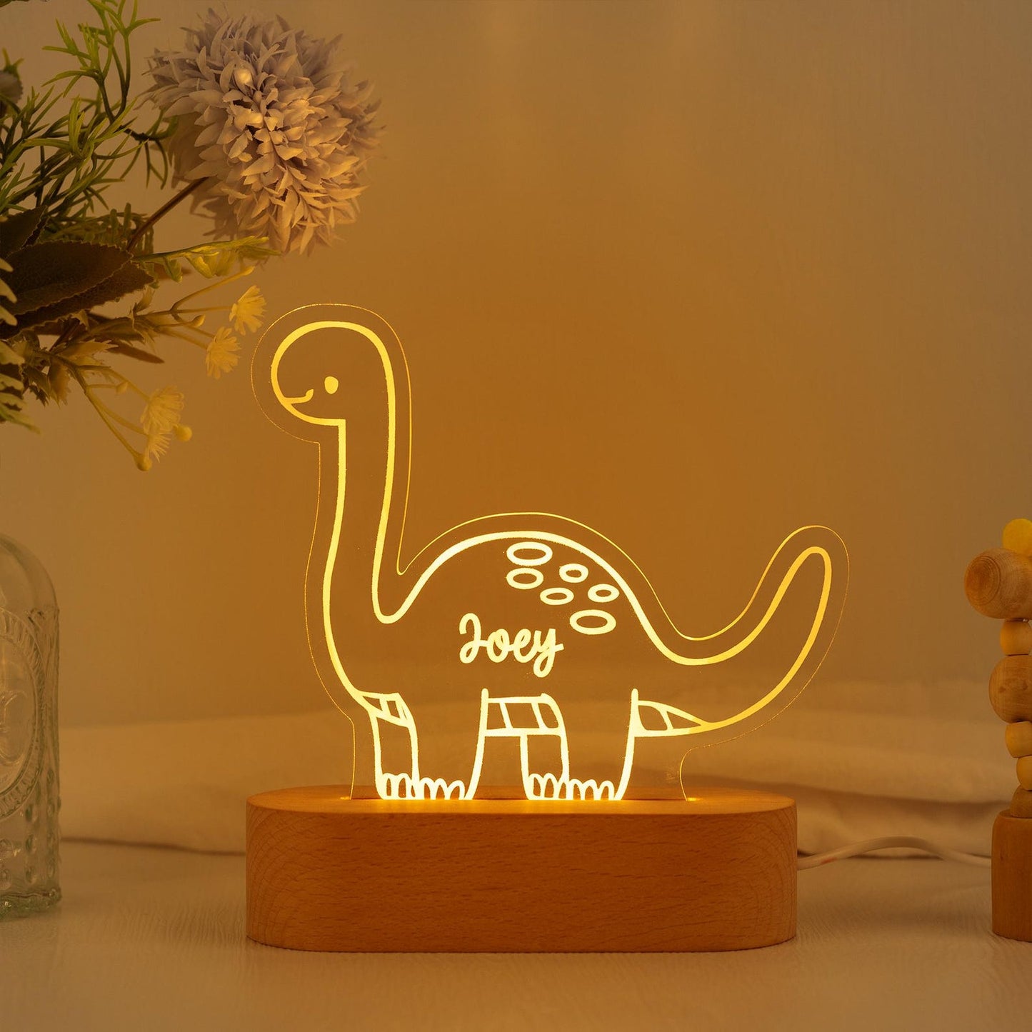 Personalized Dinosaur Night Light – Custom Name Lamp for Kids, Cute Nursery Decor, Baby’s First Birthday or Newborn Shower Gift