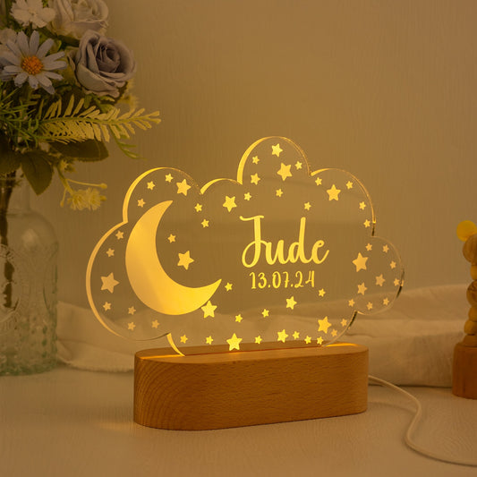 Personalized Moon & Stars Night Light – Custom Name Nursery Decor, Kids Room Light, Baby Gift Idea