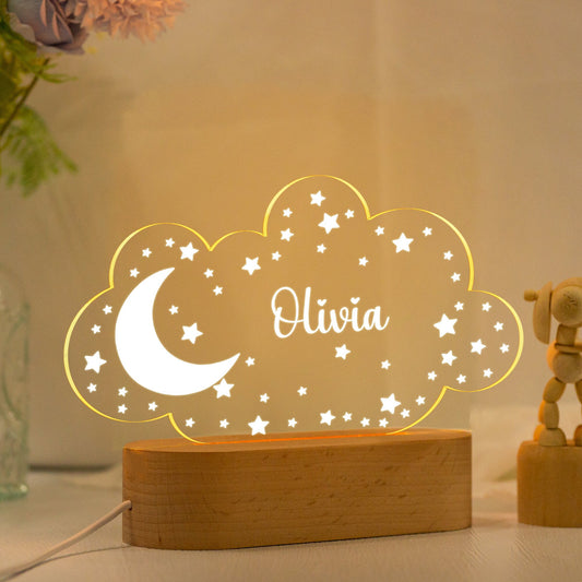 Personalized Moon & Stars Night Light – Custom Name Nursery Decor, Kids Room Light, Baby Gift Idea