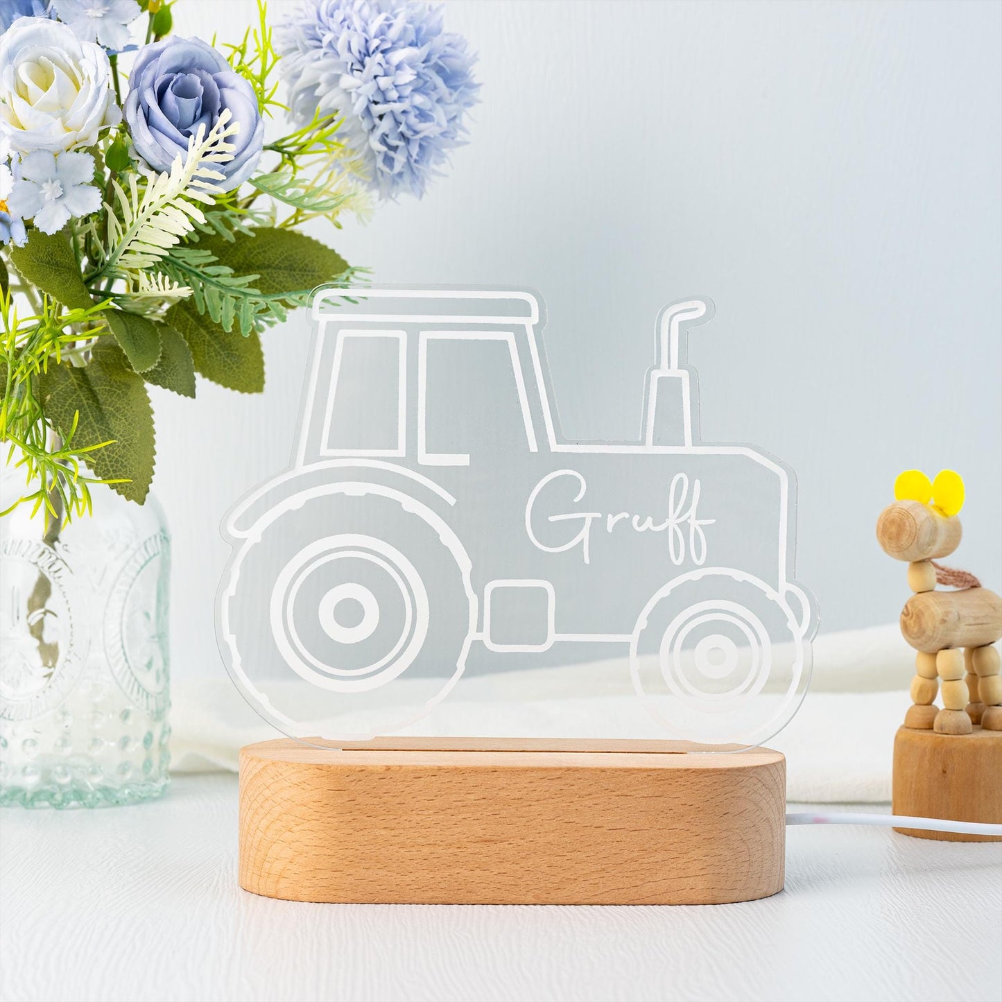 Personalized Tractor Night Light – Kids Room Decor, Nursery Light, Digger Lamp, Easter Gift for Boys
