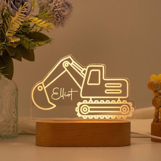 Personalized Tractor Night Light – Kids Room Decor, Nursery Light, Digger Lamp, Easter Gift for Boys