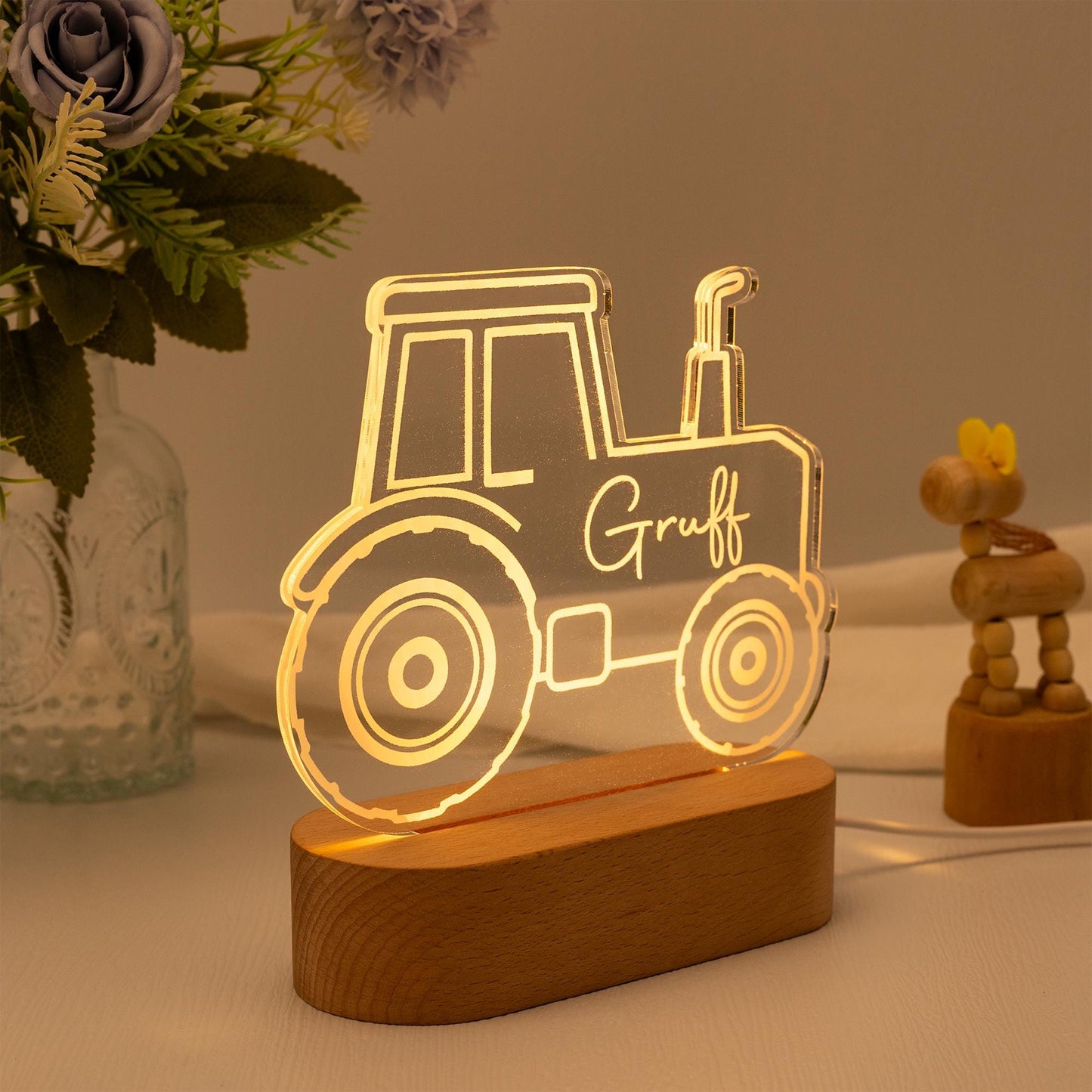 Personalized Tractor Night Light – Kids Room Decor, Nursery Light, Digger Lamp, Easter Gift for Boys