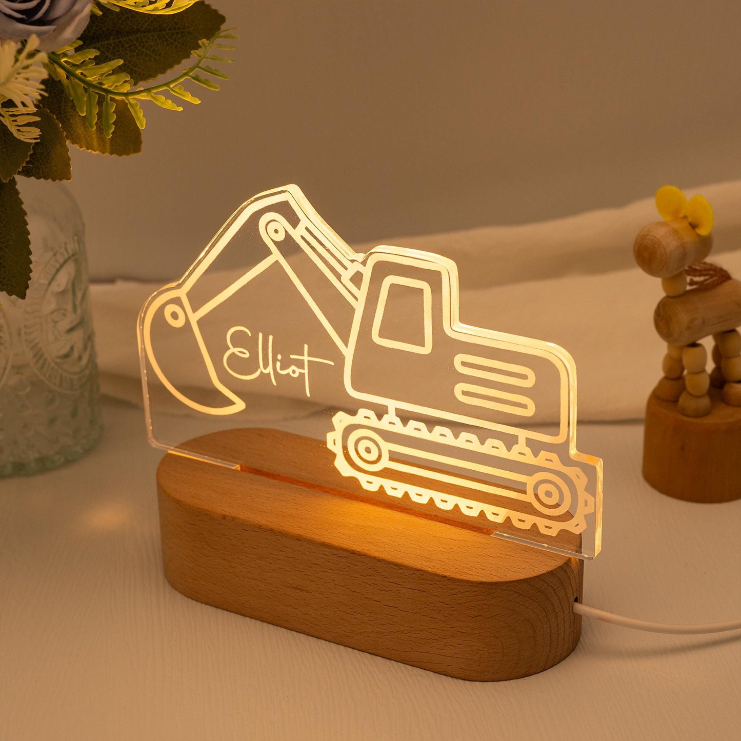 Personalized Tractor Night Light – Kids Room Decor, Nursery Light, Digger Lamp, Easter Gift for Boys
