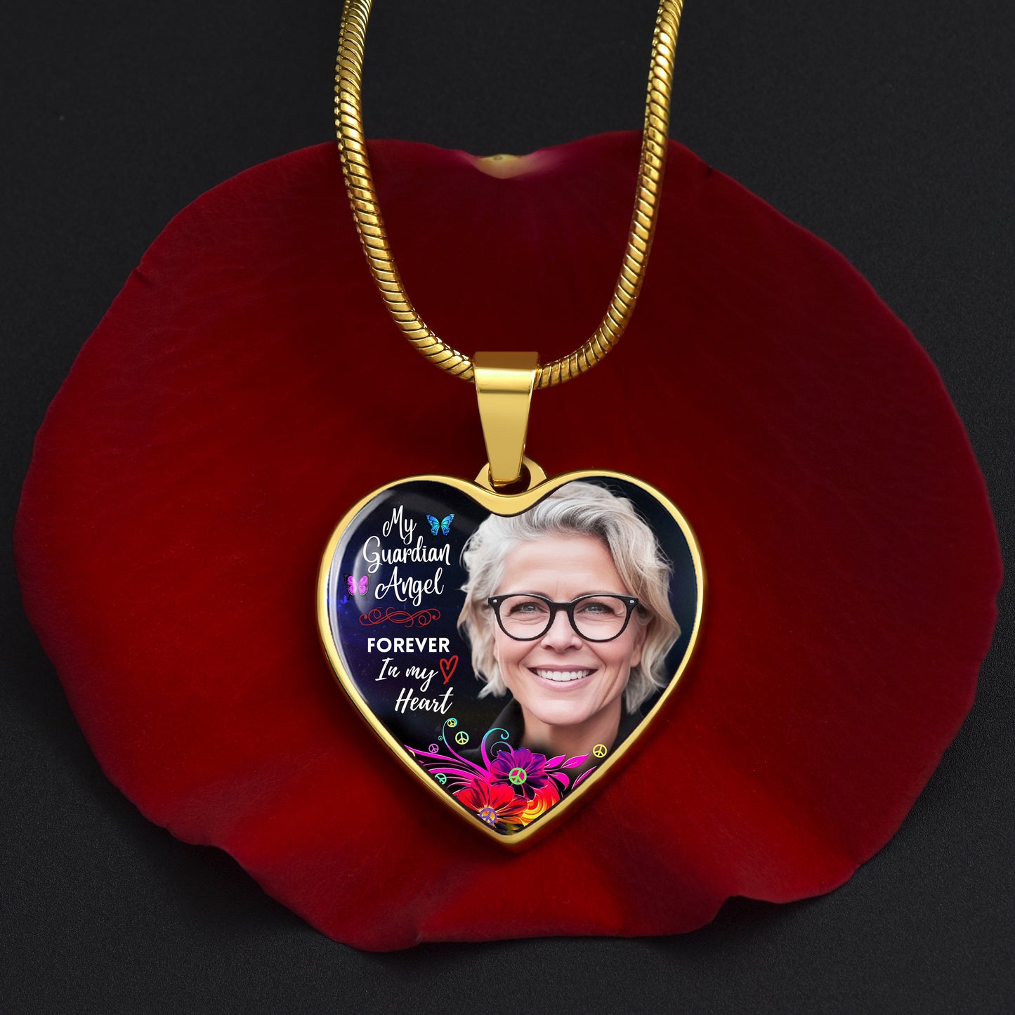 Guardian Angel Heart Photo Memorial Necklace