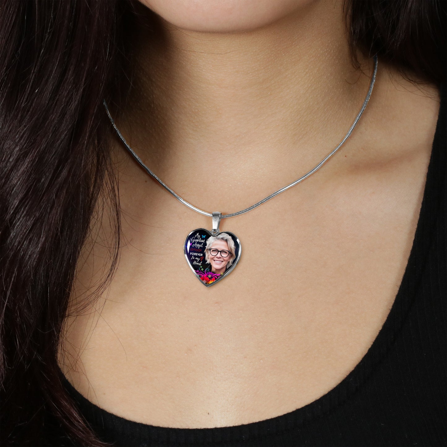 Guardian Angel Heart Photo Memorial Necklace