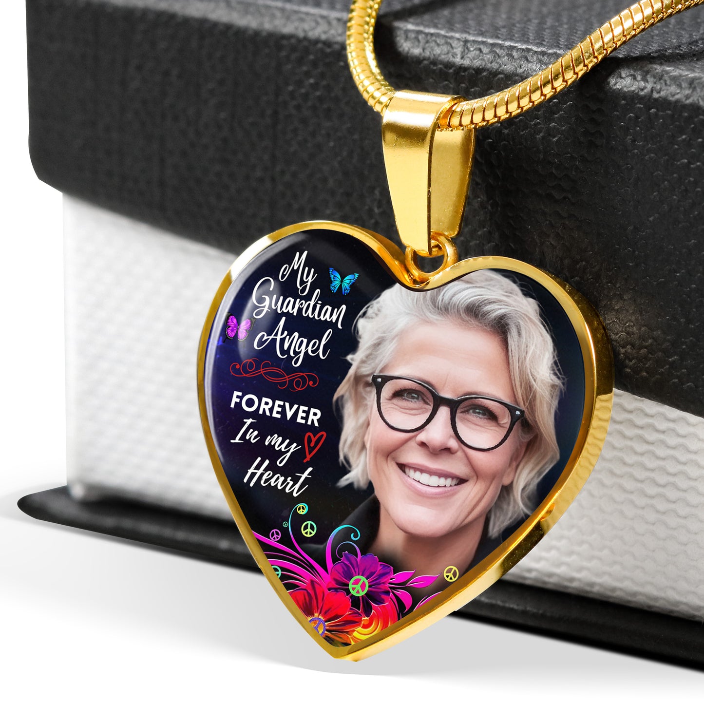 Guardian Angel Heart Photo Memorial Necklace