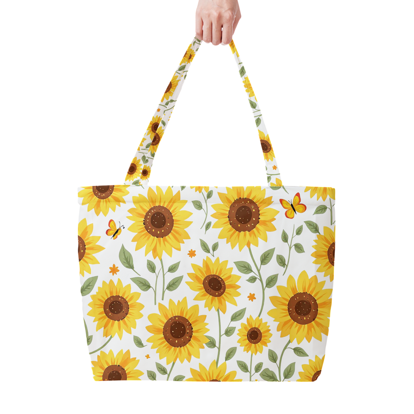 Custom Large Sunflower Print Tote Bag