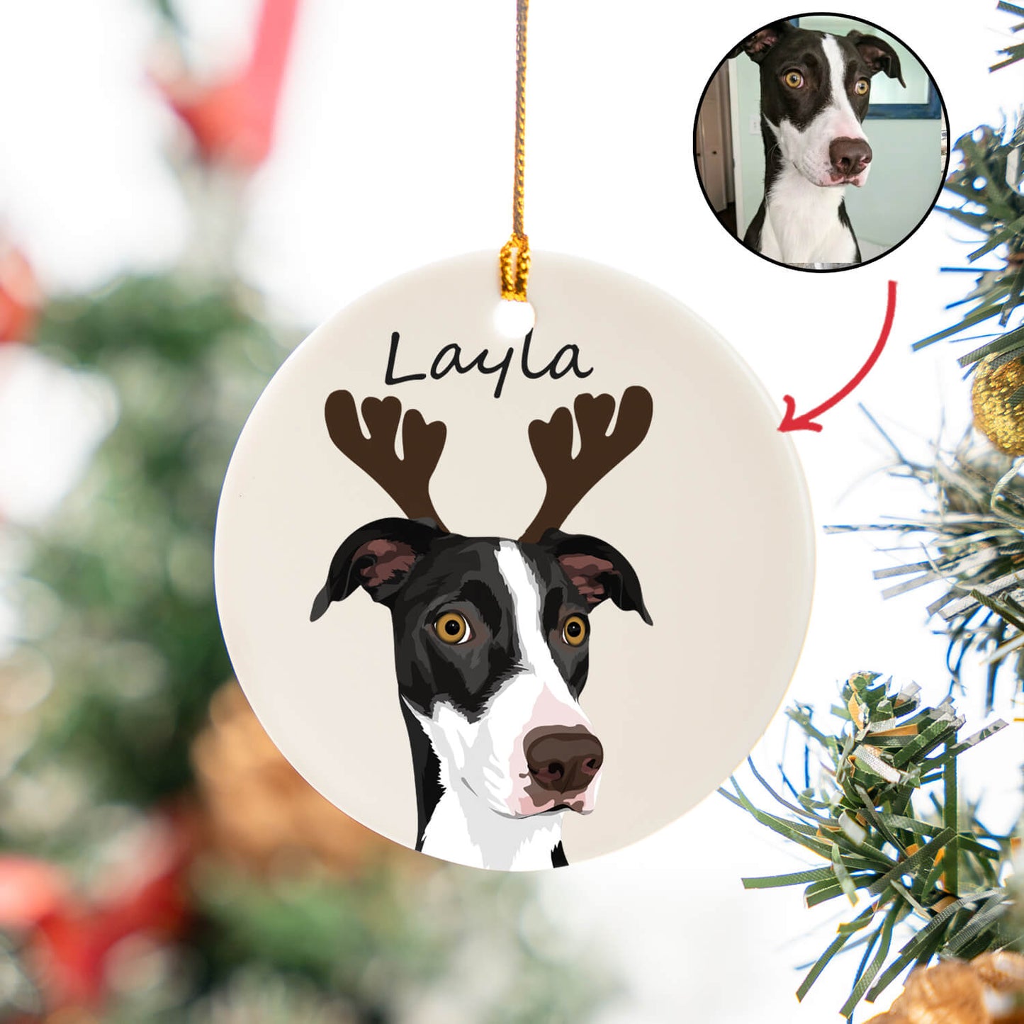 Custom Pet Portrait Ceramic Circle Ornament