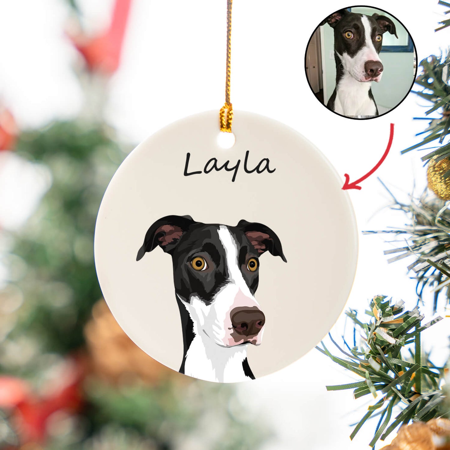 Custom Pet Portrait Ceramic Circle Ornament