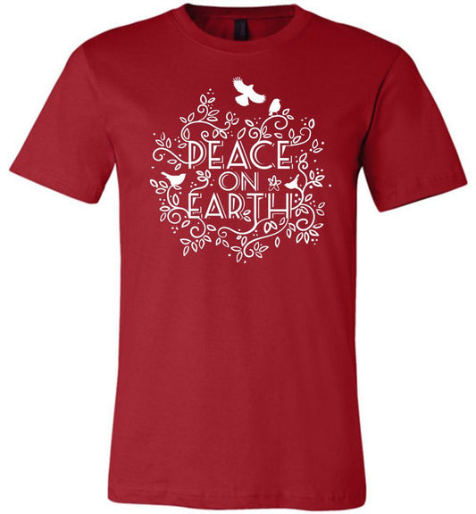 Peace On Earth - Holiday T-Shirts Heyjude Shoppe Unisex T-Shirt Canvas Red XS