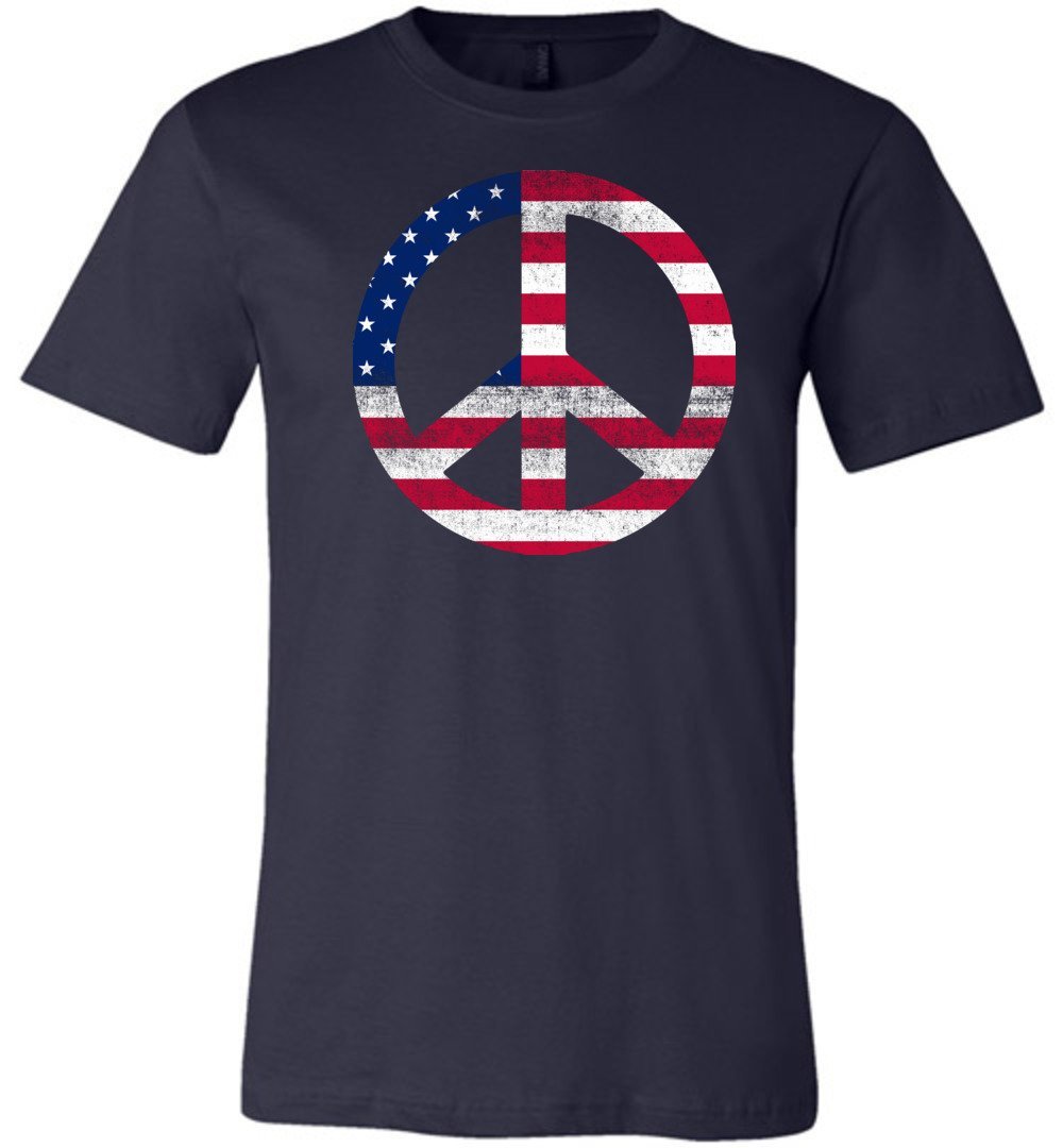 Stars And Stripes Peace Sign T-Shirts Heyjude Shoppe Unisex T-Shirt Navy XS