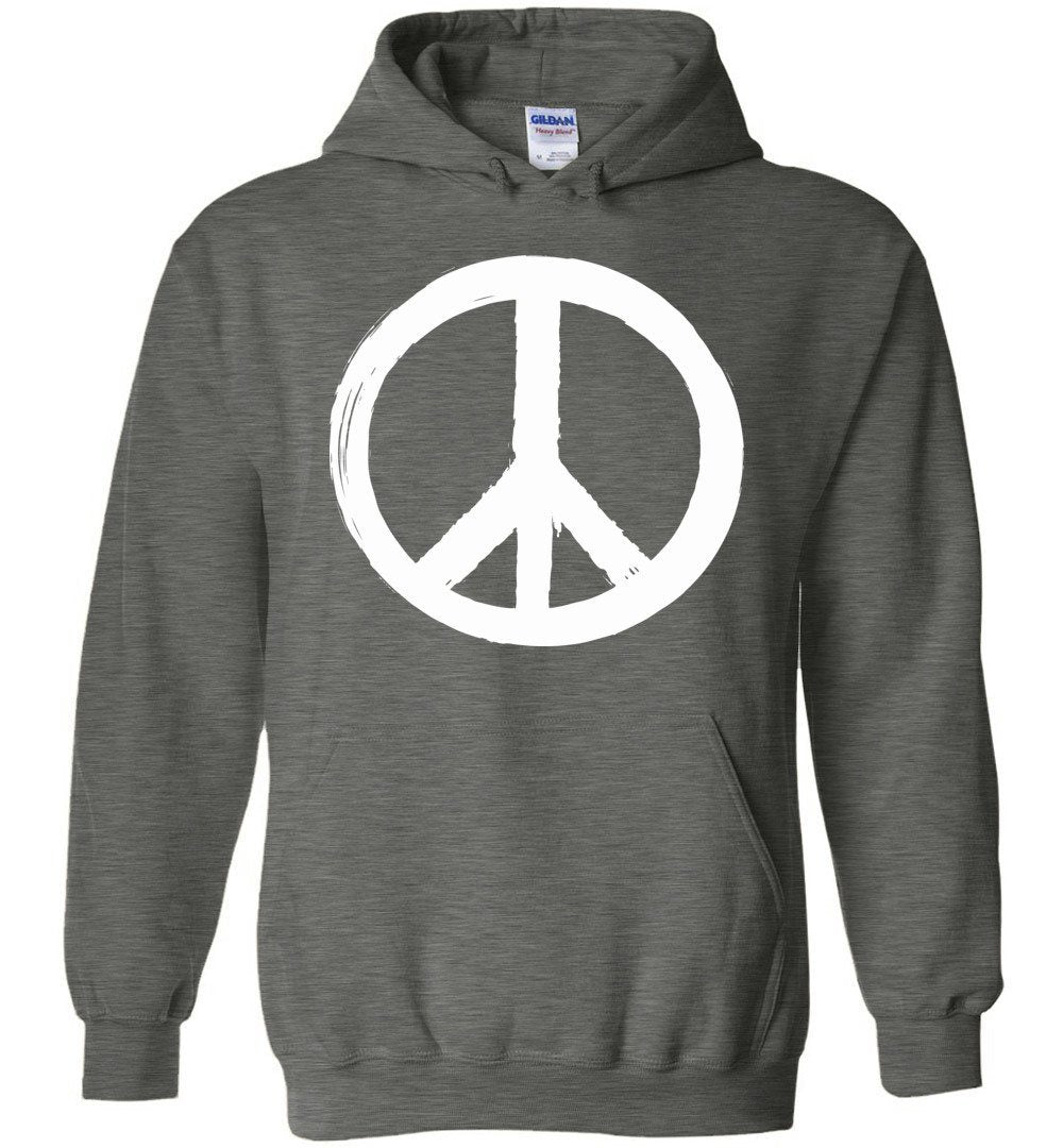 WHITE PEACE SIGN HEAVY BLEND HOODIE Heyjude Shoppe Dark Heather S 