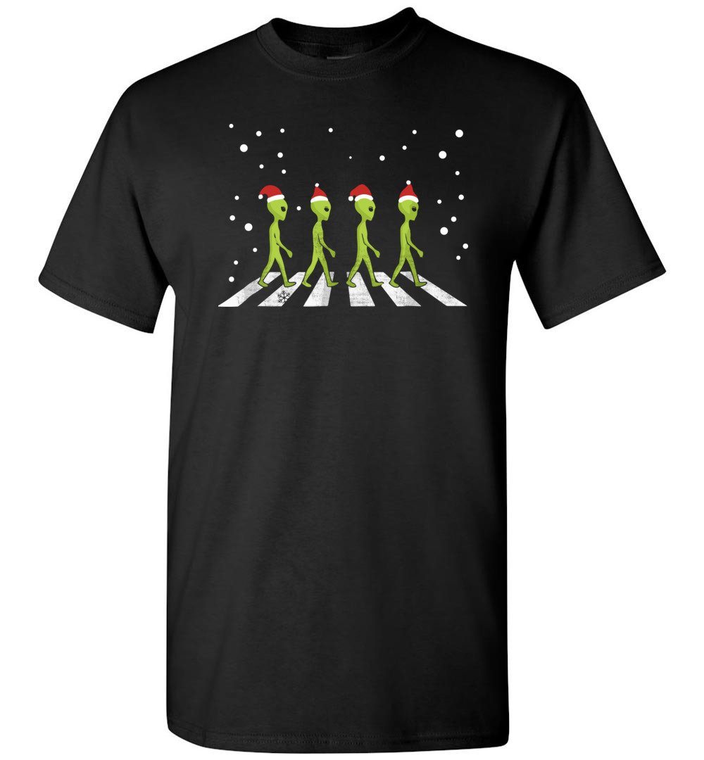 Funny Aliens Christmas Heyjude Shoppe Unisex T-Shirt Black S