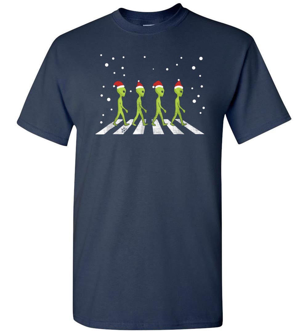Funny Aliens Christmas Heyjude Shoppe Unisex T-Shirt Navy S