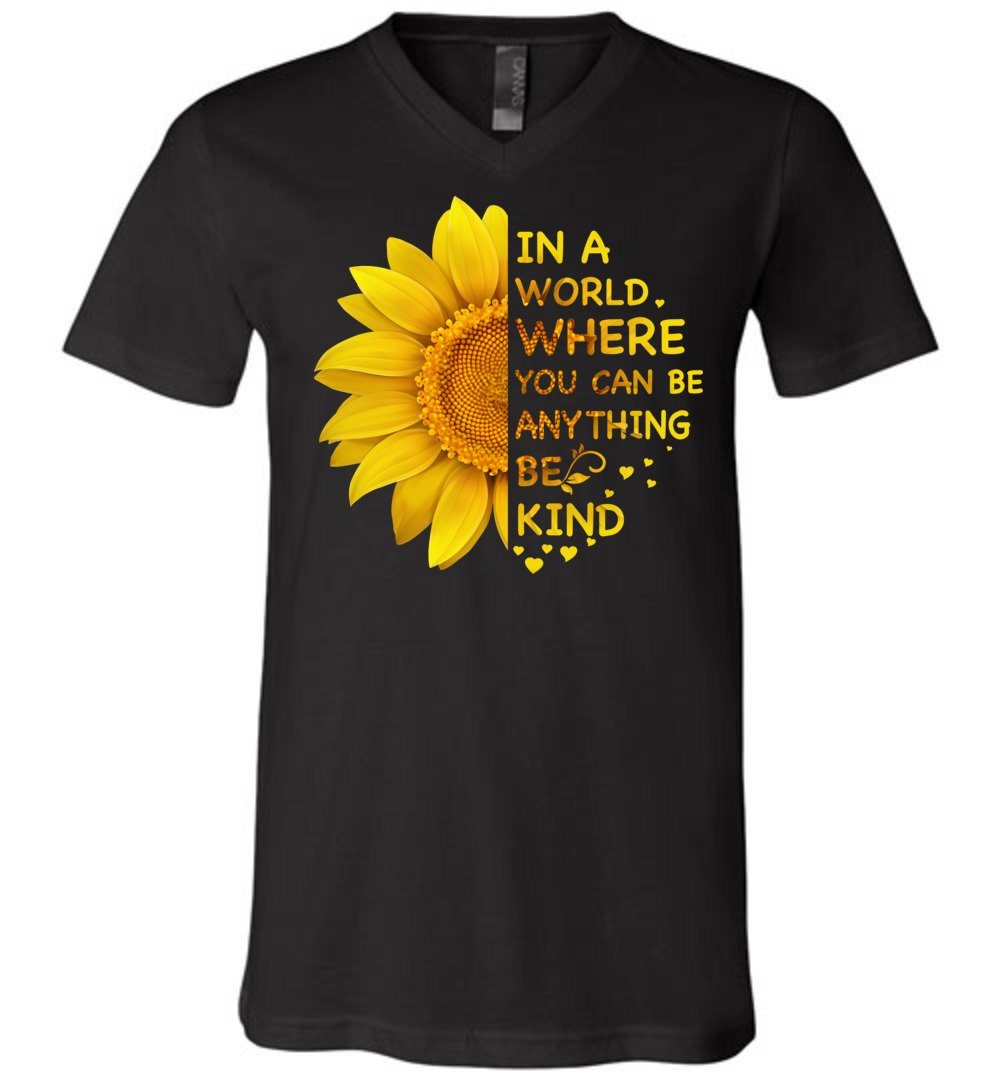 Be Kind - Sunflower T-shirts Heyjude Shoppe Unisex V-Neck Black S