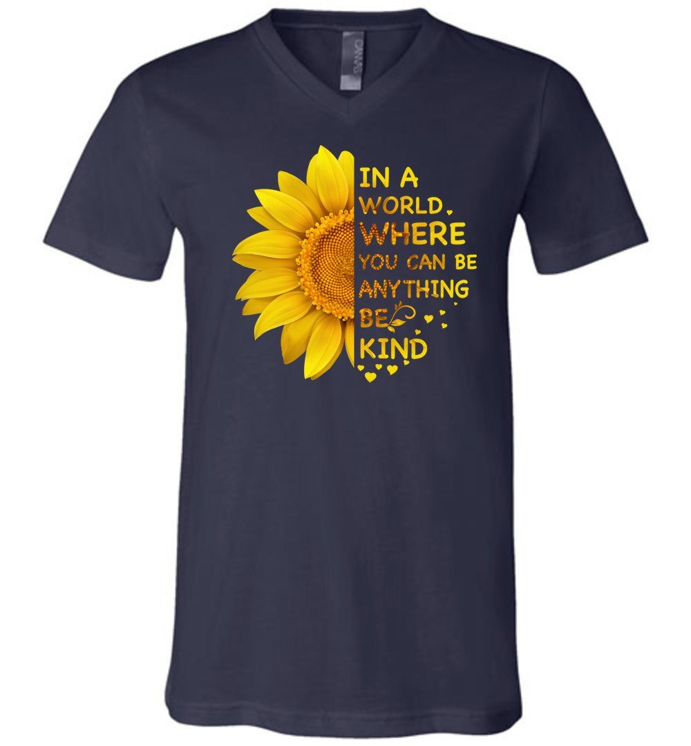 Be Kind Sunflower - Unisex Vneck Heyjude Shoppe Navy S 