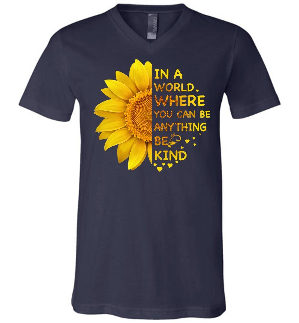 Be Kind - Sunflower T-shirts Heyjude Shoppe Unisex V-Neck Navy S
