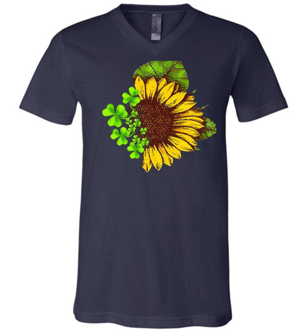 Sunflower Clovers - Happy Go Lucky T-shirts Heyjude Shoppe Unisex V-Neck Navy S