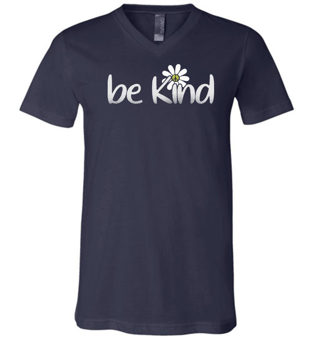 Be Kind Daisy Flower T-shirts Heyjude Shoppe Unisex V-Neck Navy S