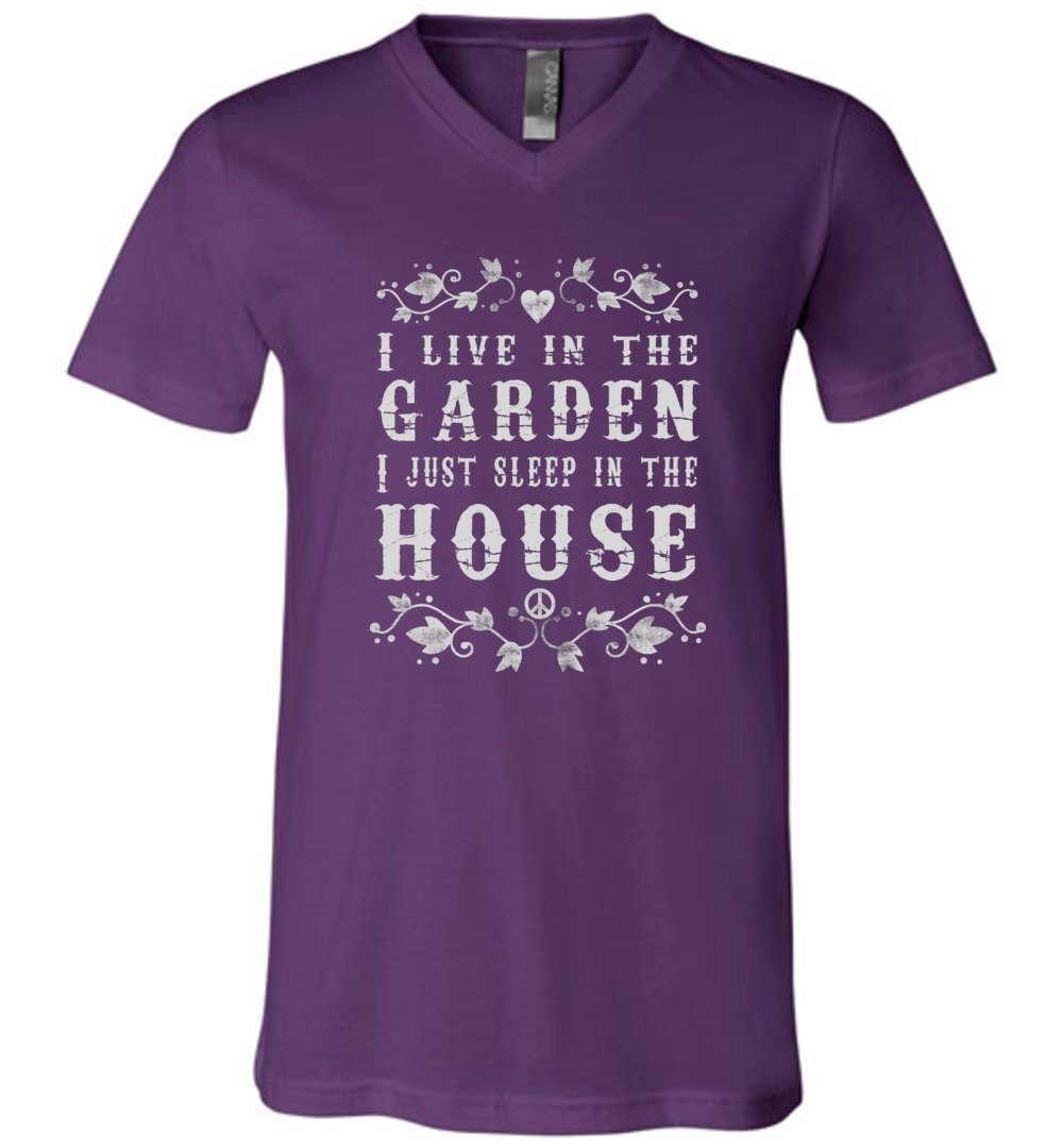 I Live In The Garden - Unisex Vneck Heyjude Shoppe Team Purple S 