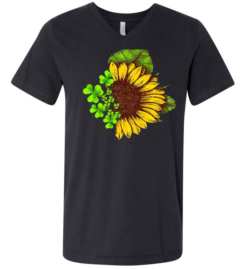 Sunflower Clovers - Happy Go Lucky T-shirts Heyjude Shoppe Unisex V-Neck Vintage Black S