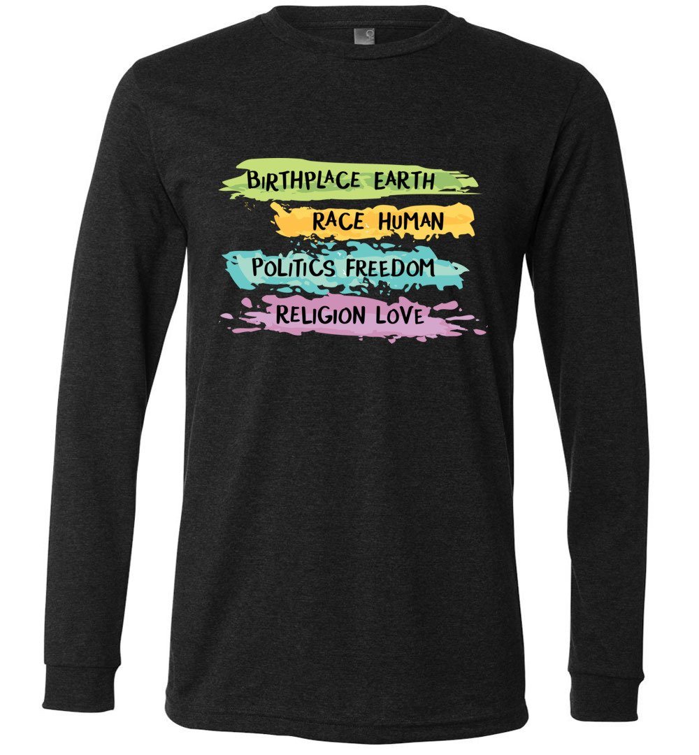 Earth - Human - Freedom - Love Youth T-shirts Heyjude Shoppe Long Sleeve Tee Dark Grey Heather Youth S
