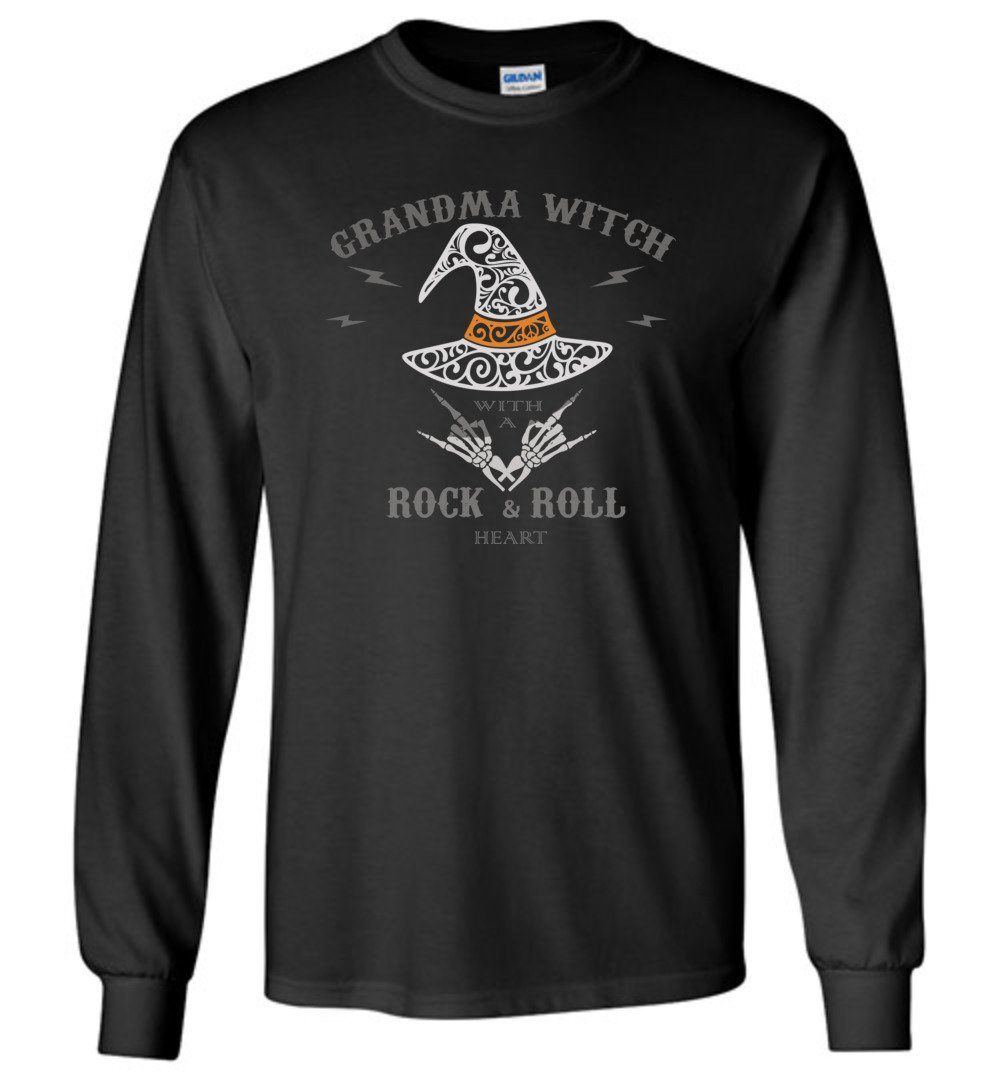 Grandma Witch - Rock n Roll Heart Long Sleeve T-Shirts Heyjude Shoppe Black S 