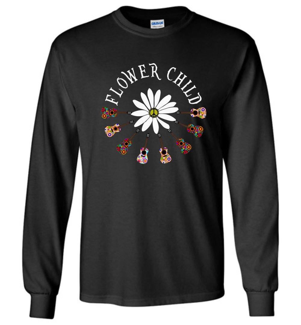 Flower Child T-shirts Heyjude Shoppe Long Sleeve Tee Black S