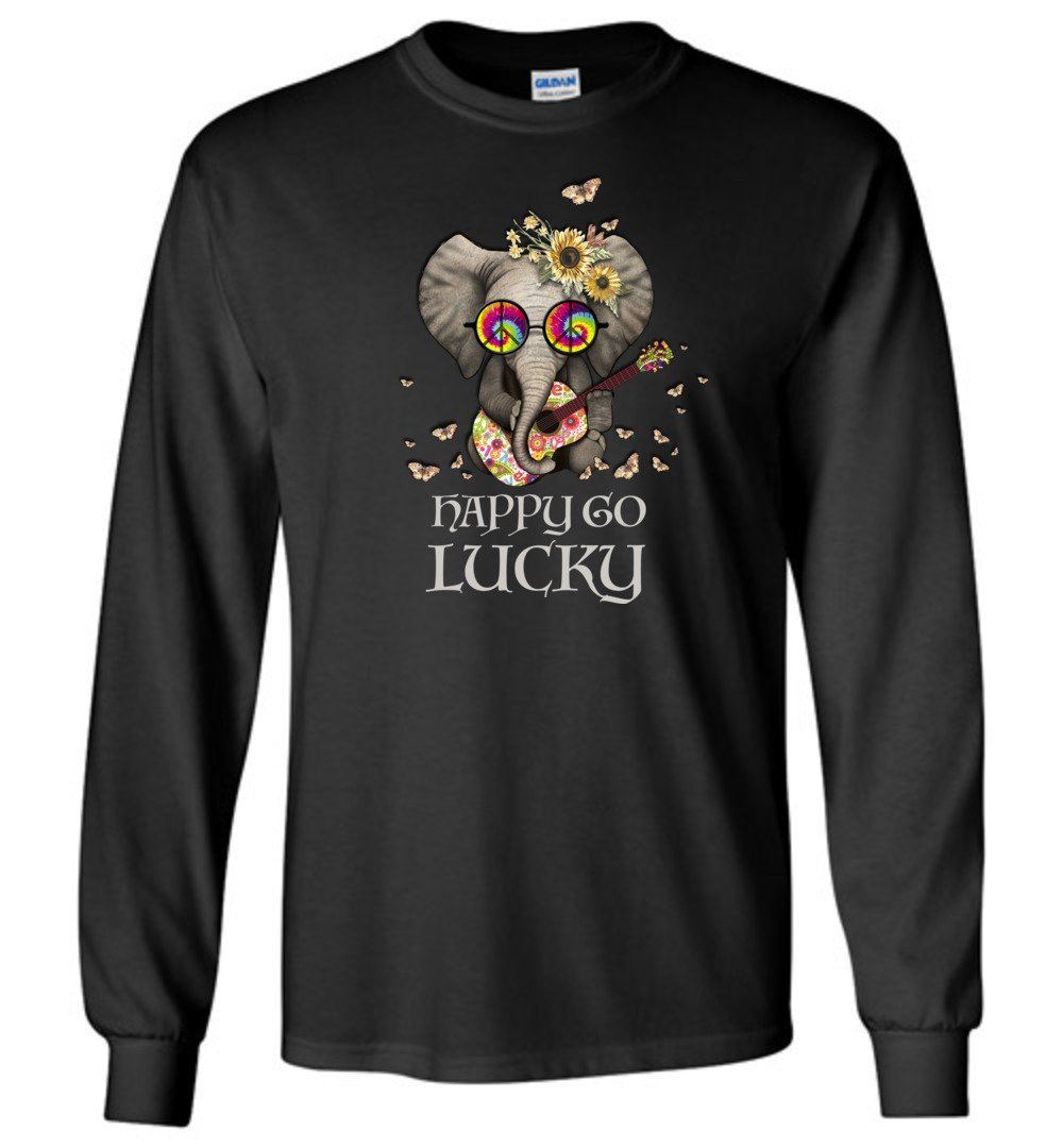 Happy Go Lucky Elephant Long Sleeve T-Shirts Heyjude Shoppe Black S 