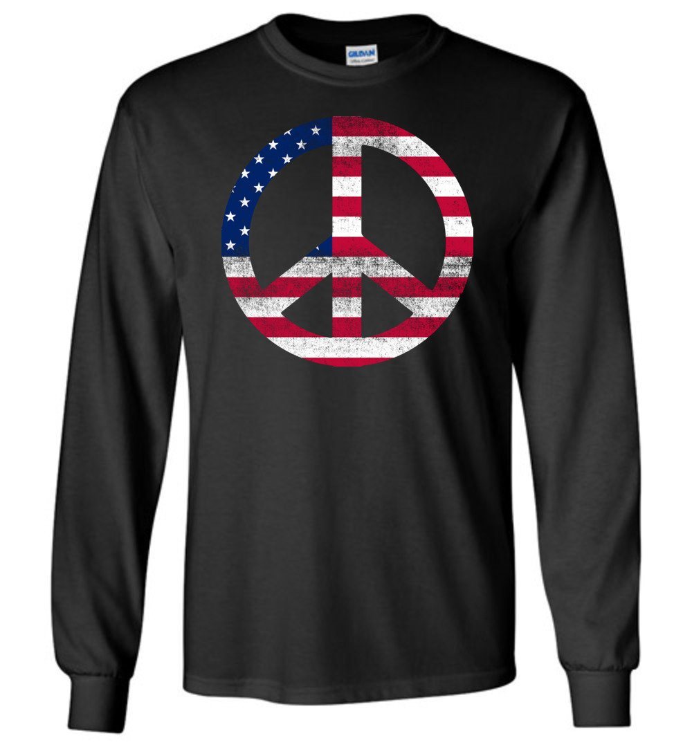 American Peace Sign Long Sleeve T-Shirts Heyjude Shoppe Black S 