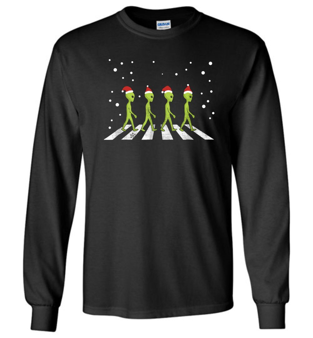 Funny Aliens Christmas Heyjude Shoppe Long Sleeve Tee Black S