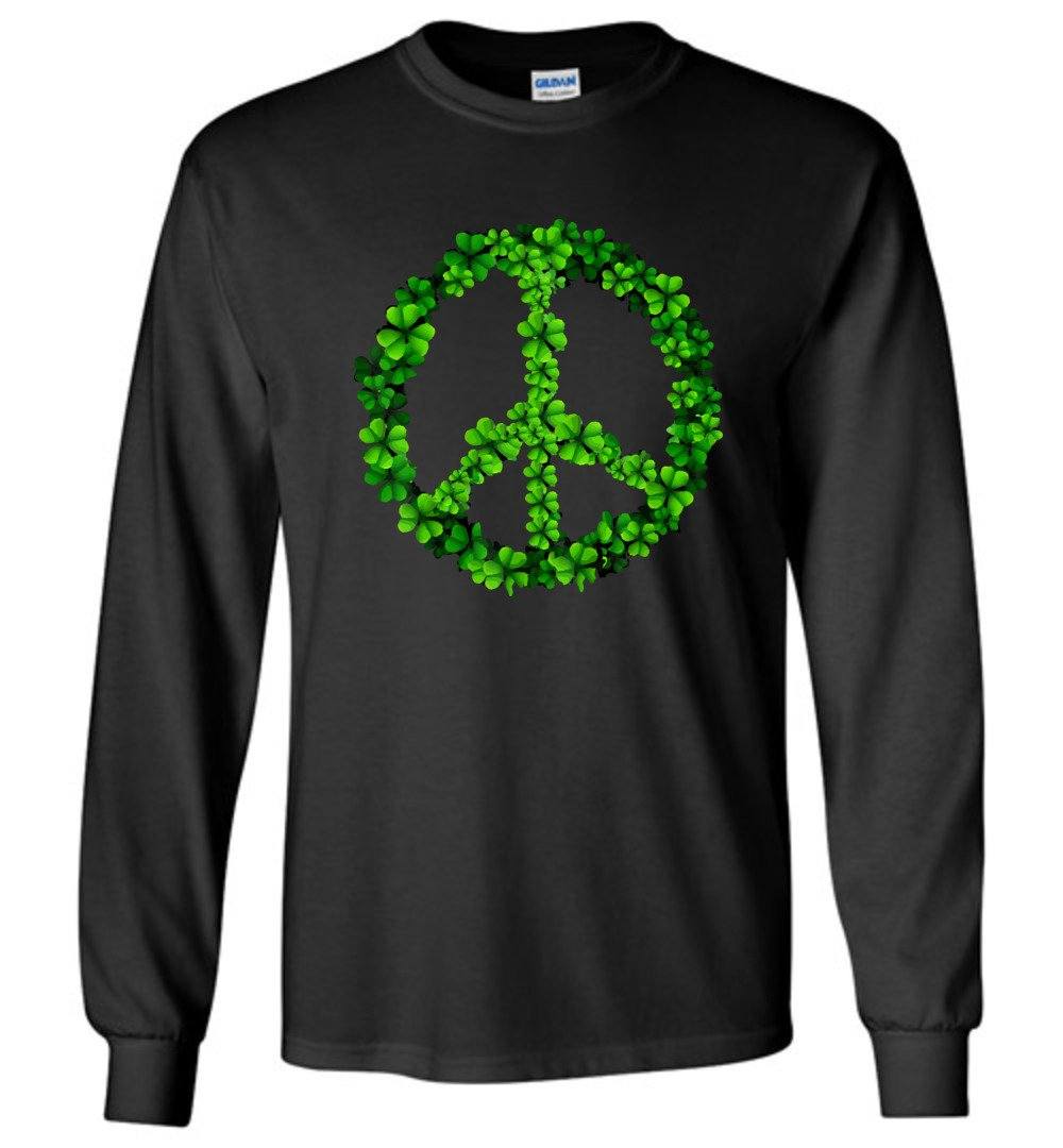 Shamrock Peace Sign Long Sleeve T-Shirts Heyjude Shoppe Black S 
