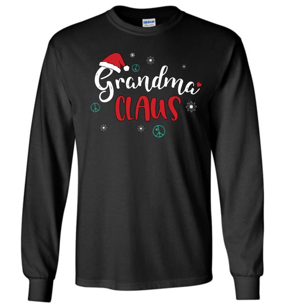 Funny Grandma Claus - Holiday T-Shirts Heyjude Shoppe Long Sleeve Tee Black S