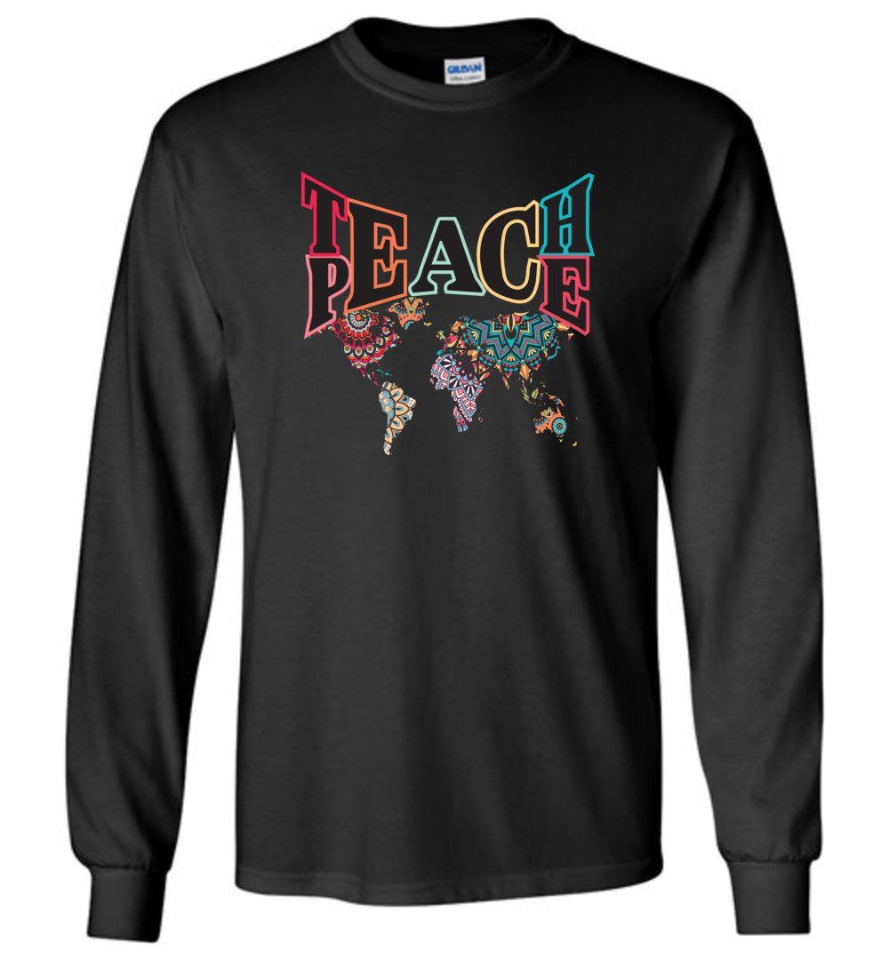 Teach Peace - T-Shirts Heyjude Shoppe Long Sleeve Tee Black S