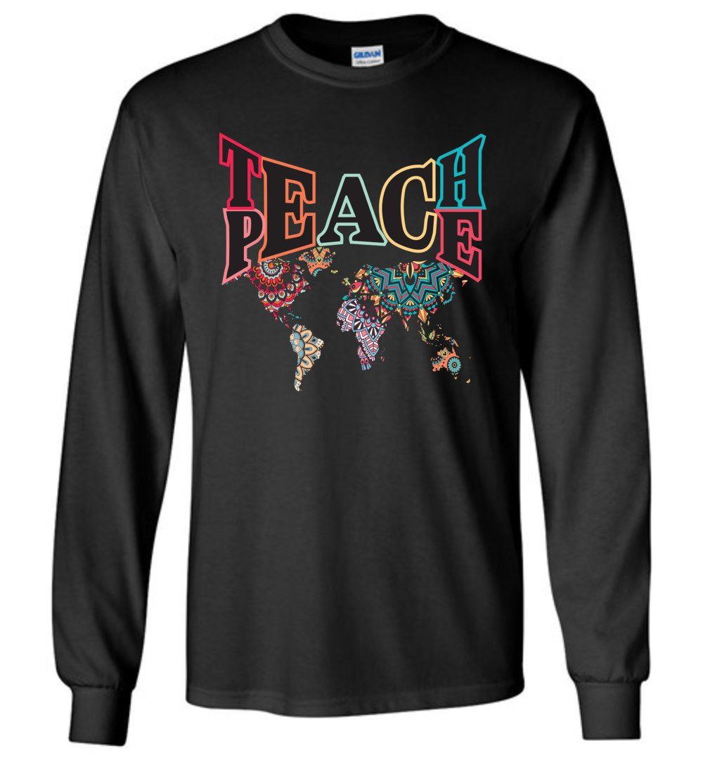 Teach Peace Long Sleeve T-Shirts Heyjude Shoppe Black S 